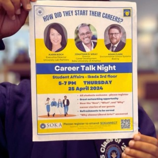 Ready to level up your career game? Join us for our upcoming Career Talk Night at Student Affairs Ikeda 3rd Floor on Thursday, April 25th from 5-7pm! Gain valuable insights from industry experts, learn about job search strategies, networking tips, and how to land your dream job! Don’t miss out on this opportunity to take your career to the next level! #CareerTalkNight #StudentAffairsIkeda #JobSearch #CareerGrowth #Networking #DreamBig