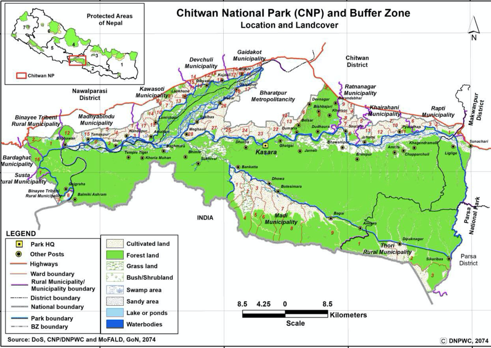 Map of Chitwan National Park and Buffer Zone Area