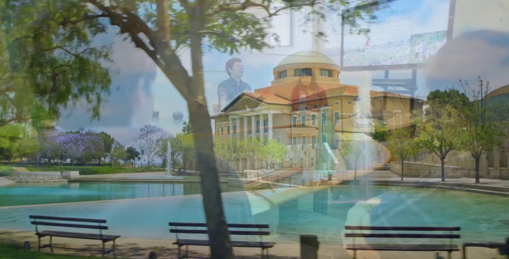 Montage of Founders Hall and a Soka classroom scene