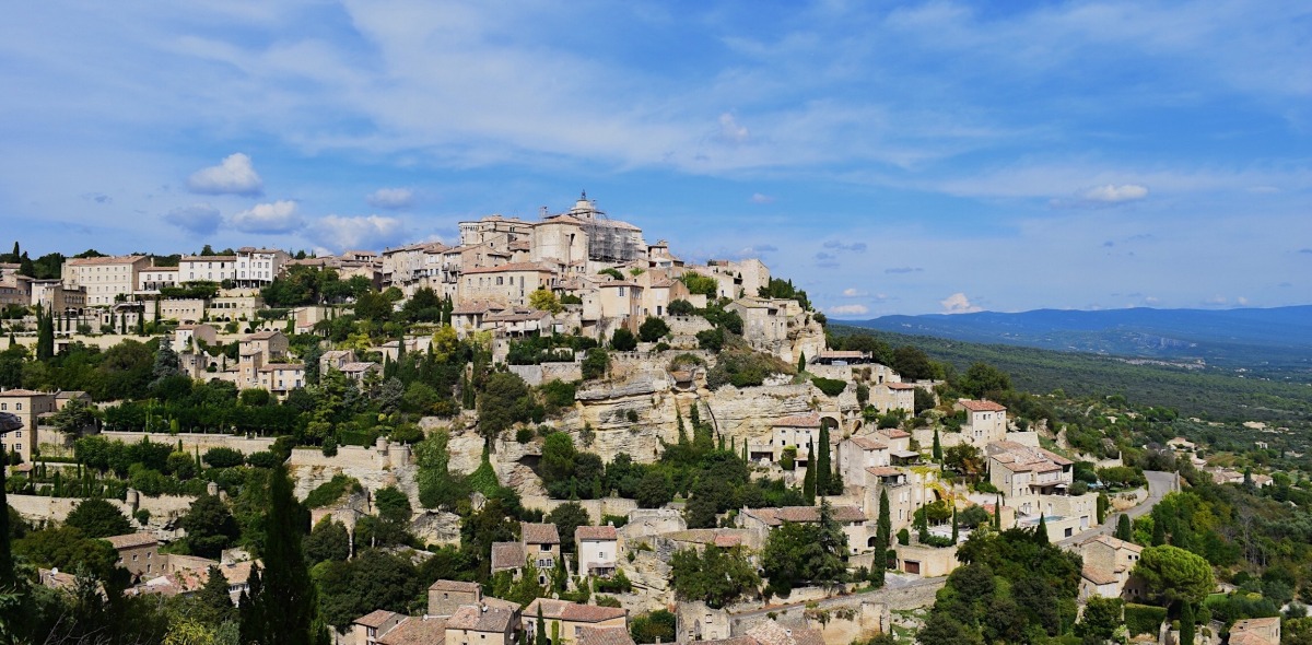 Mountain covered in buildings in France