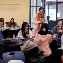 Attendees participate in a group discussion during the MLK Week community dialogue 