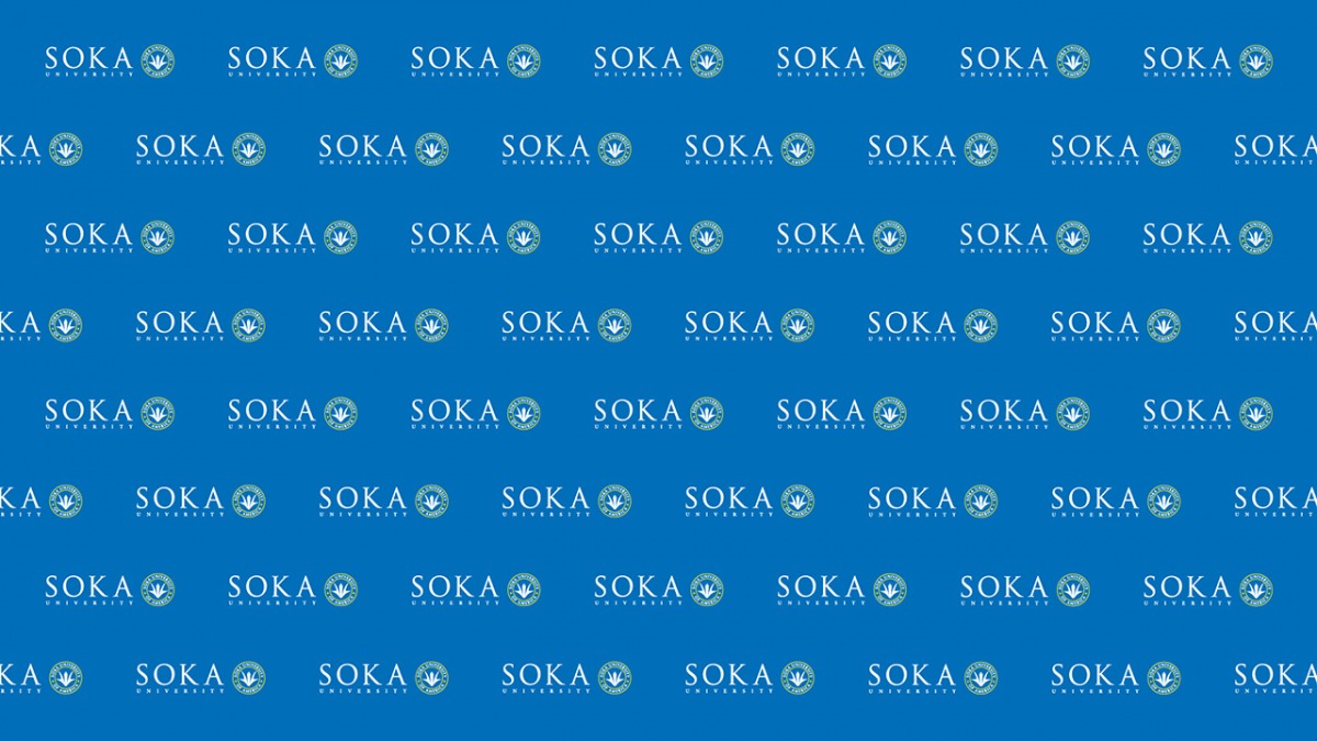 Soka University logo on blue background