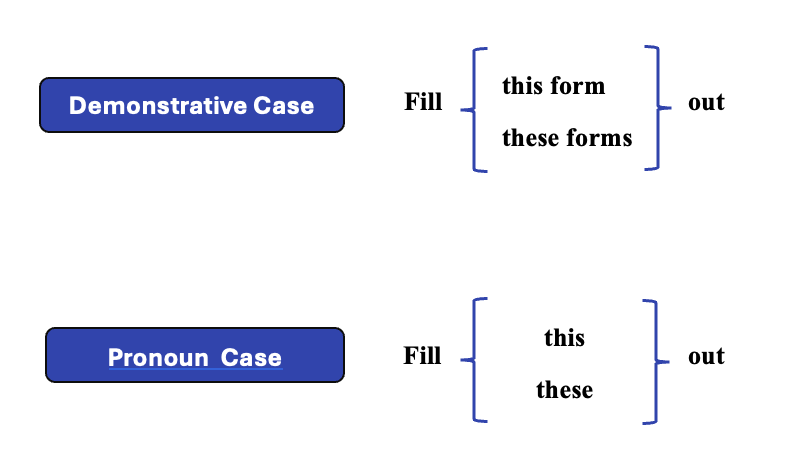 Clipart depicting difference between demonstrative and pronoun cases