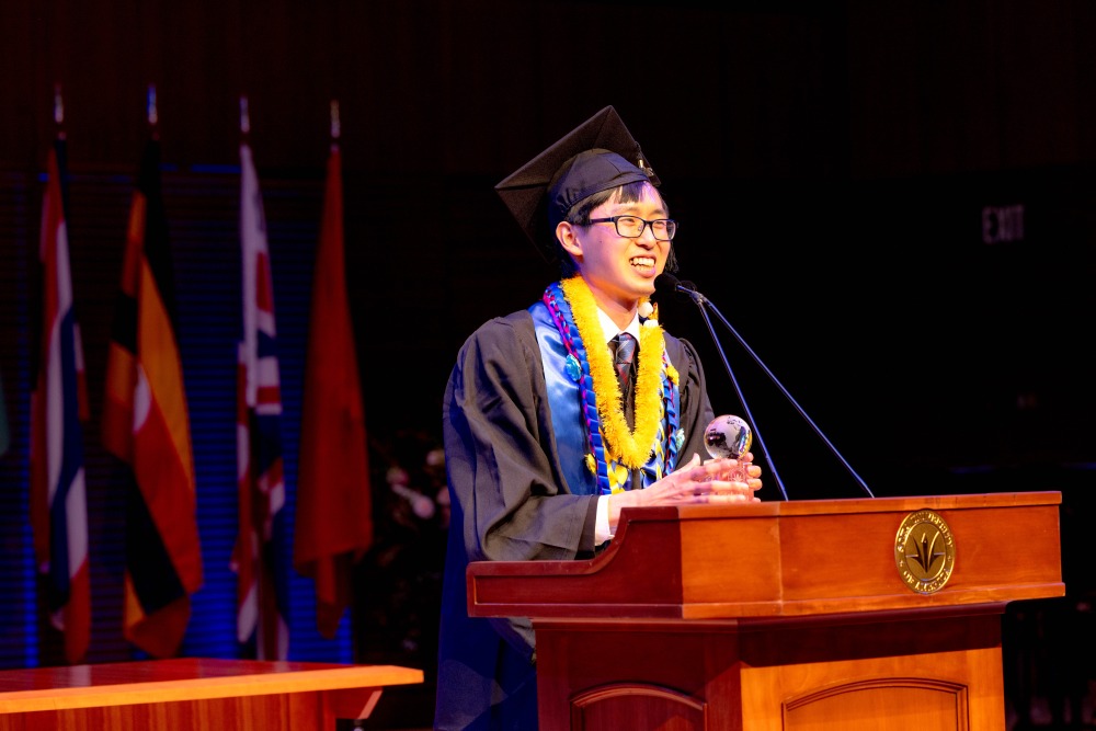 Quang Pham ’24 speaks to fellow graduates during the 2024 Commencement Ceremony