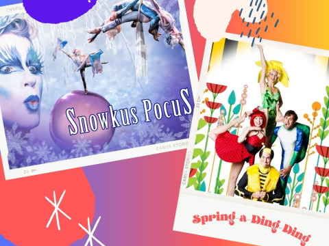 Acrobats and people dressed as bugs of springtime