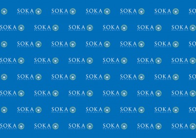 Soka University logo on blue background