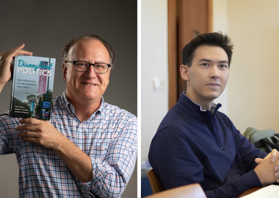 Collage photo of Professor Burns and student Max