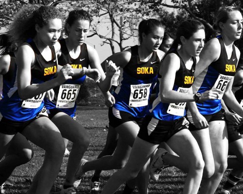 Soka women's cross-country team starts a race